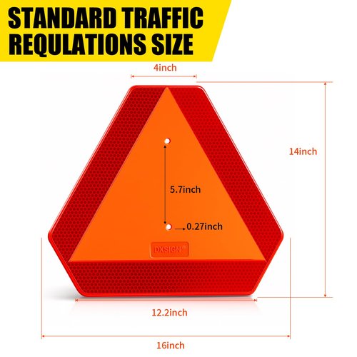 Slow Moving Vehicle Sign, Plastic DOT Slow Moving Vehicle Triangle Signs, SMV Sign 14"x16"x0.16"/5mm Thick Diamond Grade Reflective Up to 7 Years Outdoor for Golf Cart Accessories, Tractor, Utv,