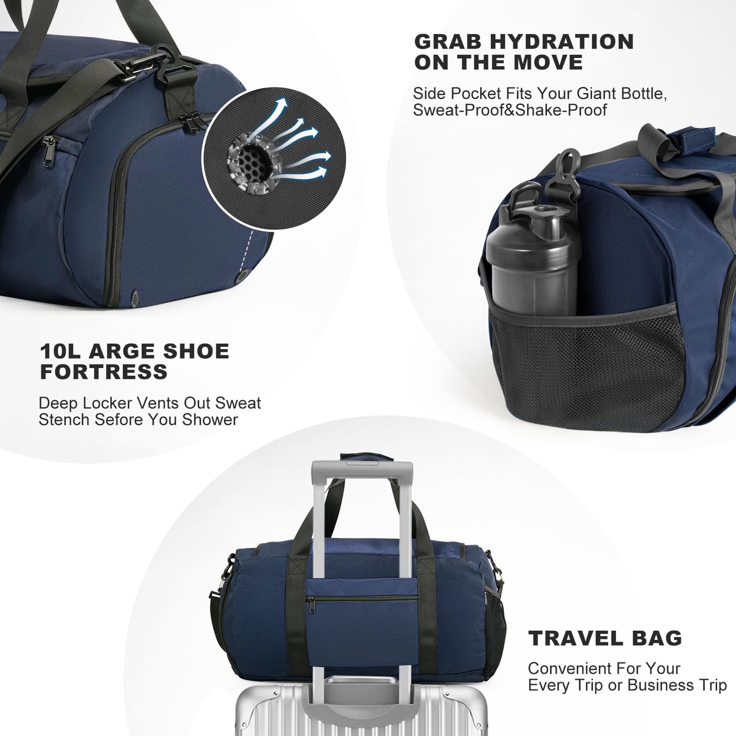 FINYIOE Gym Bag for Men Women With Shoe Compartment & Wet PocketWater Resistant Sports Gym Bag 、shoulder bag、messenger bag Carry On Duffel Bag forWeekend Overnight Traveling (blue)