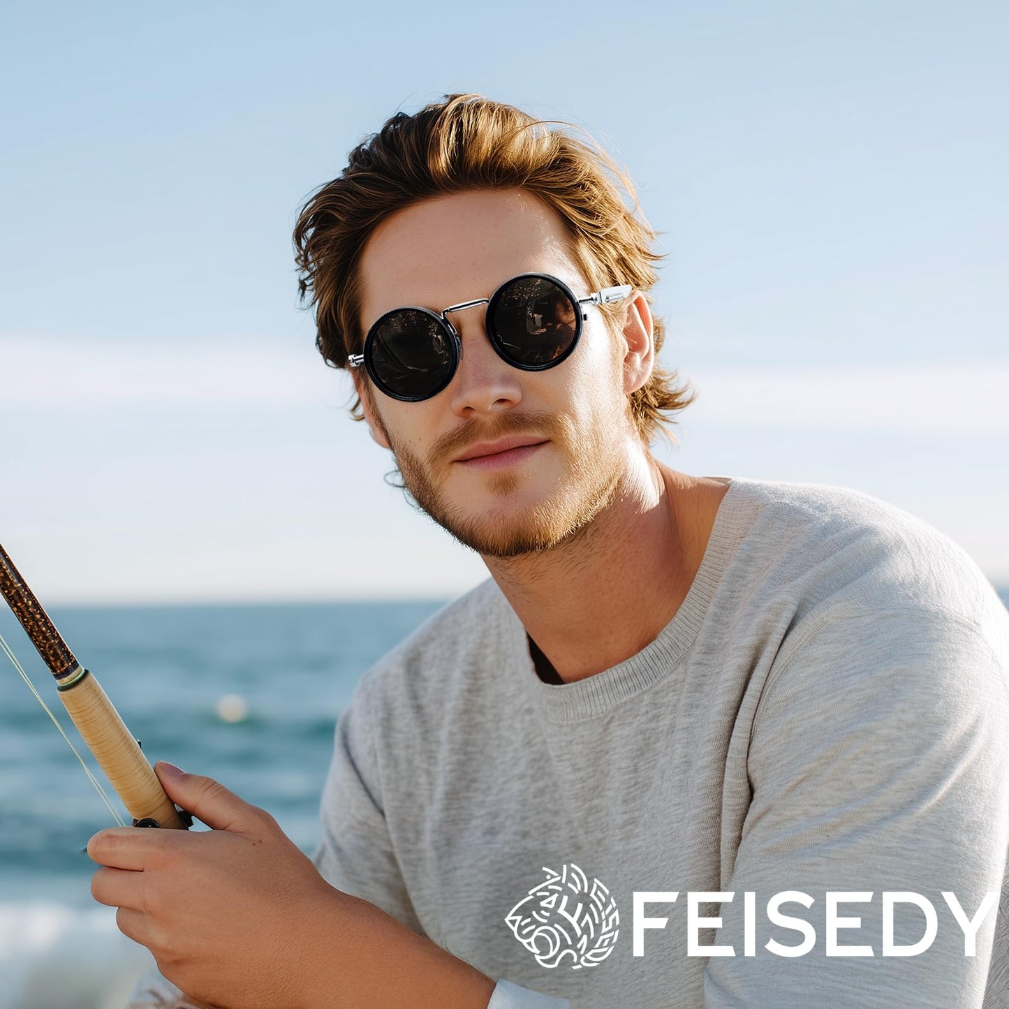 FEISEDY Adjustable Tint Sunglasses Polarized Men, 1-9 Gear Manual Dimming, Steampunk Round Metal Frame UV400 ND Filter B1400