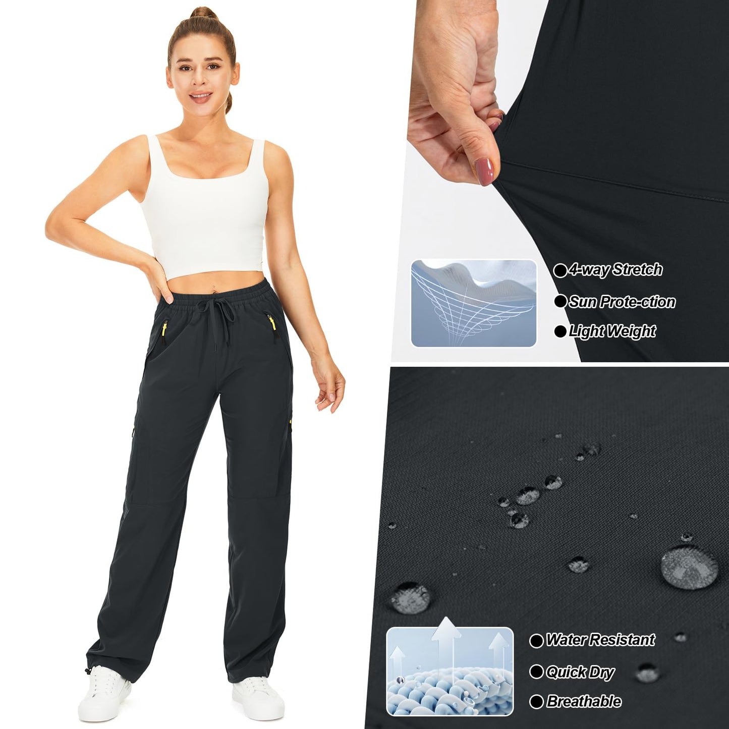 Womens Hiking Pants Quick Dry UPF 50 Lightweight Travel Golf Cargo Safari Pants Zipper Pockets,6608,Dark Grey,Tall XX-L