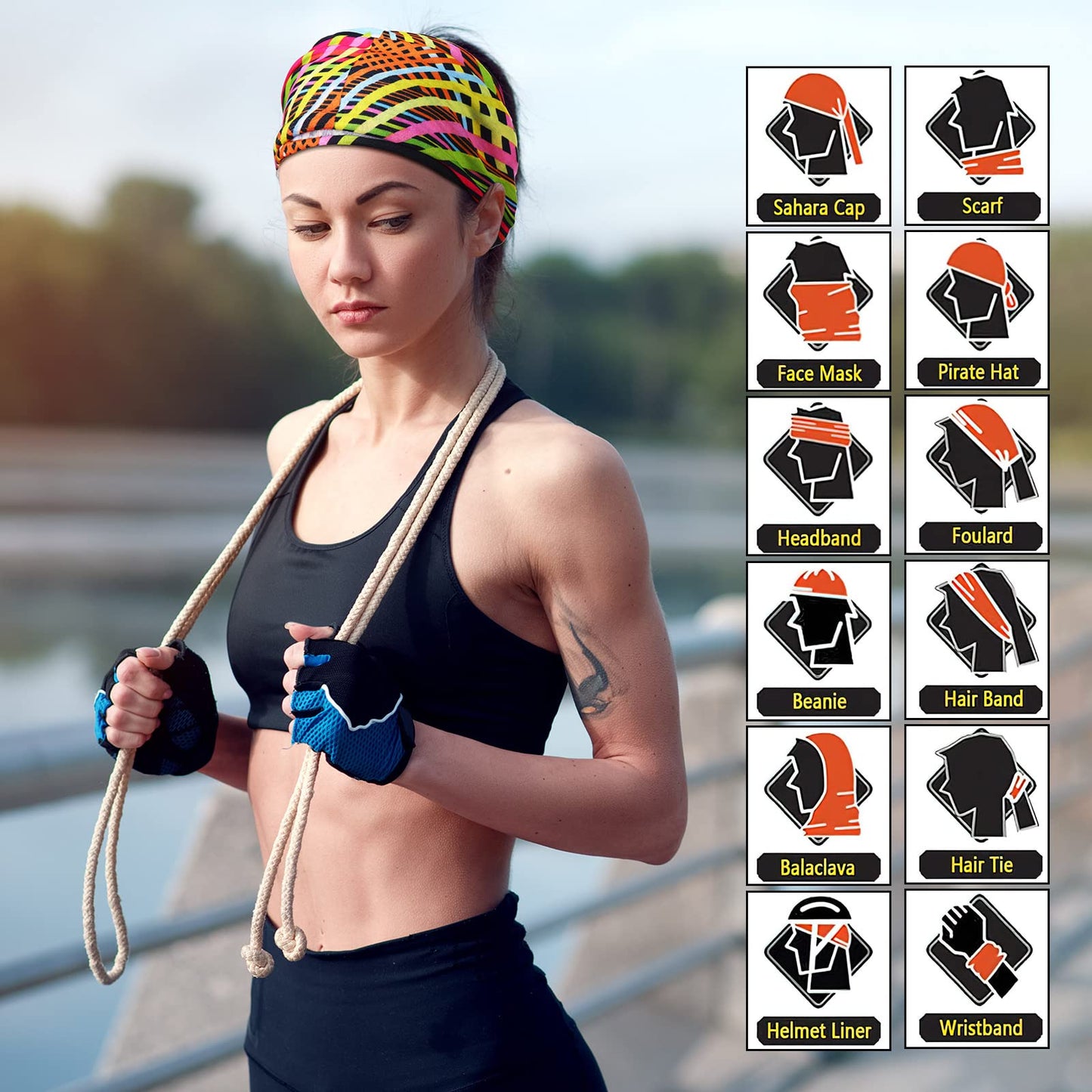 Tarpop 12/30 Pcs Neck Gaiters Scarf Elastic Wrap Headband Sweat Absorbing Bandana for Women Men Sports Yoga Running(30 Pcs,Stylish Style)