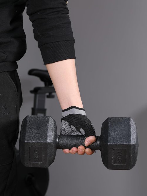 Weightlifting Gloves Half Finger & Back of Hand Cutout, Denser Sponge, Non-Slip Palm, and Sweat-Wiping Towel Panel, Black Size M