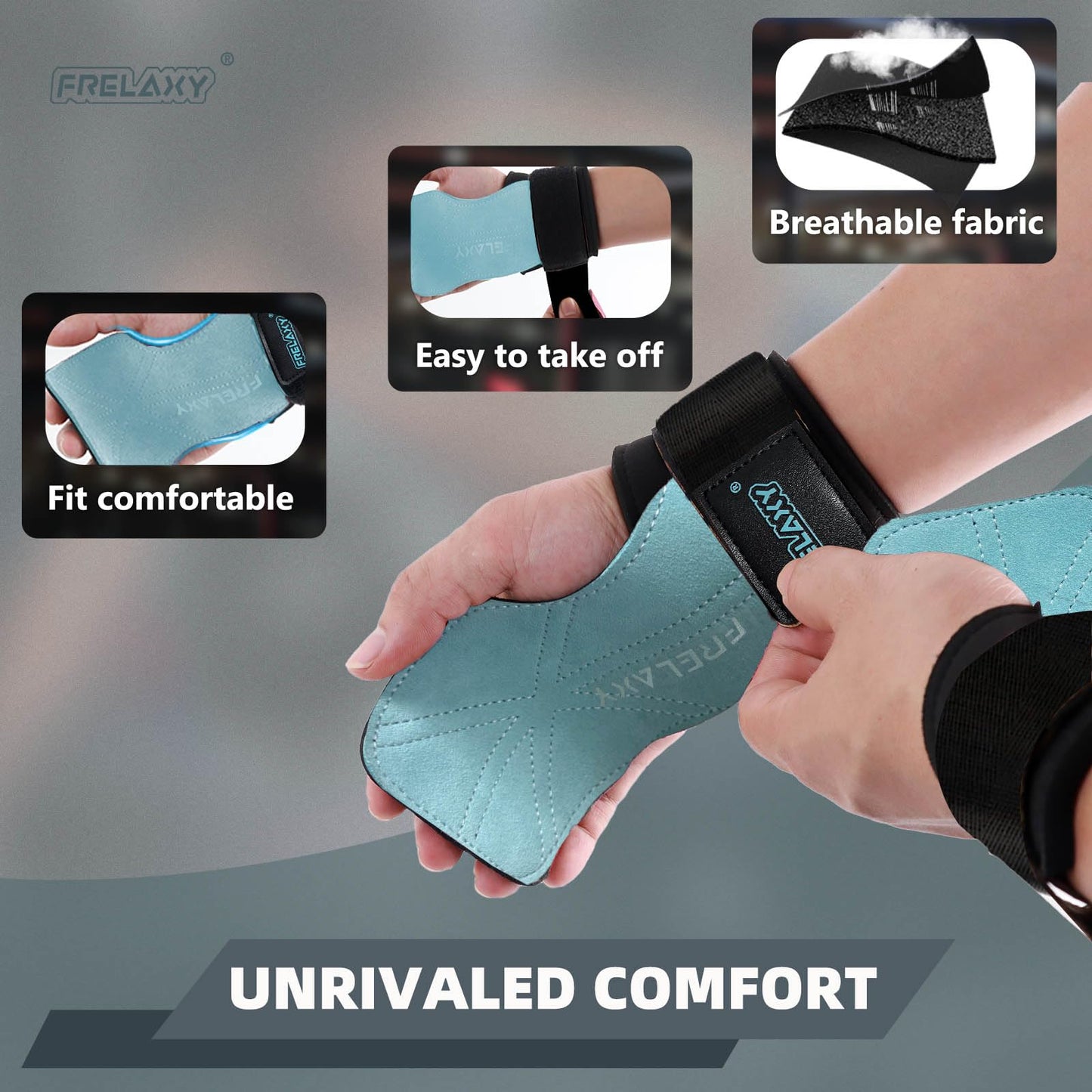 Frelaxy Lifting Wrist Straps Women and Men, Weight Lifting Grips with Cushion Wrist Loop, Double Layer Leather and Storage Pouch, Gym Workout Straps for Deadlift and Powerlifting (Lake Blue)