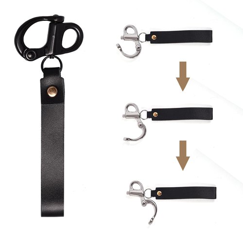 Quick Release Clip Shackle for SCBA Mask - Firefighter Accessories Tools with Leather Handle, Marine Grade 316 Stainless Steel Snap Shackle for Rigging, Sailing, Boat & Emergency Lanyards (1,Allblack)