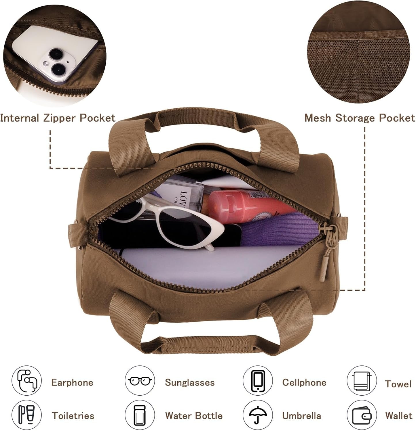 IBEE Small Gym Bag for Women Mini Duffel Bag for Travel Waterproof Workout Crossbody Bags Elastic Fabric Barrel Purse for Sports Fitness Yoga Cute Lightweight