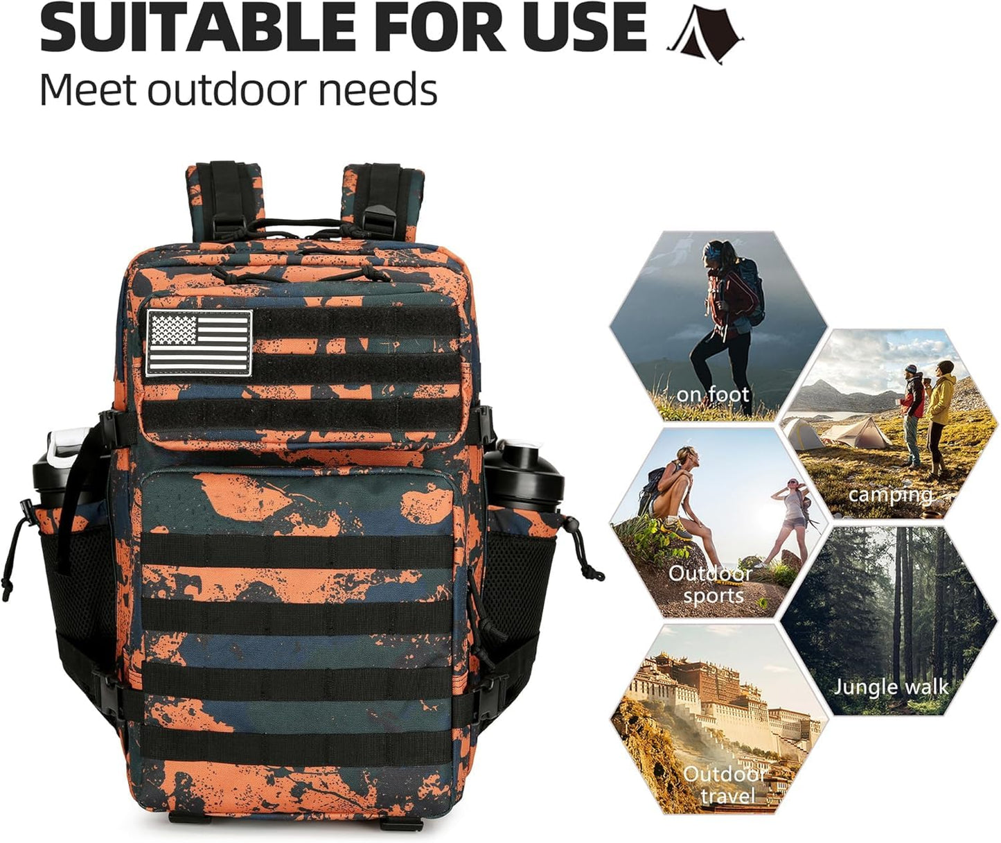 KXBUNQD Military 45L Tactical Assault Backpack 3 day assault pack with Molle Waterproof backpack Rucksack for Tactical Backpacks