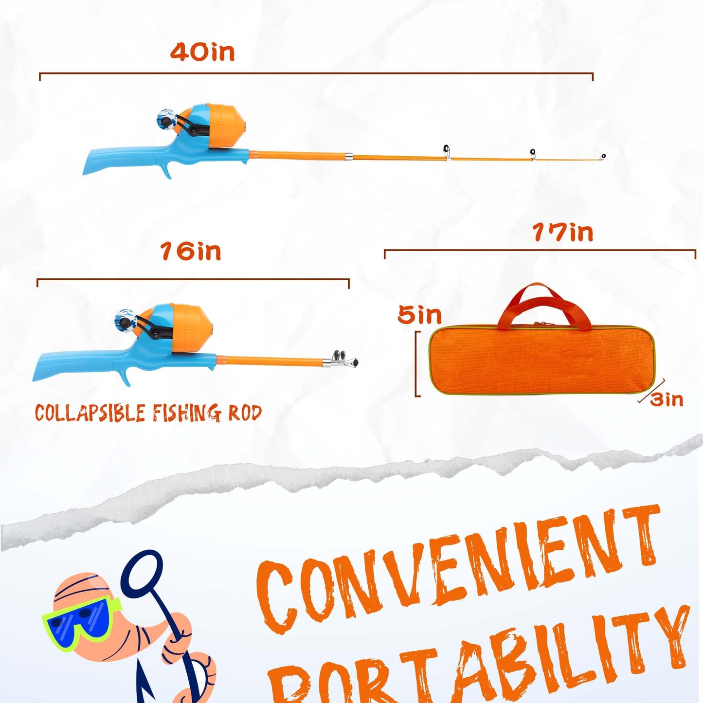 WIDDEN Kids Fishing Pole, Telescopic Fishing Rod, Toddler Collapsible Fishing Rod and Reel Combo with Tackle Box, Fishing Line, Bobber, and Soft Lures for Boy, Girl, Youth, Beginner, Over 3 Years Old