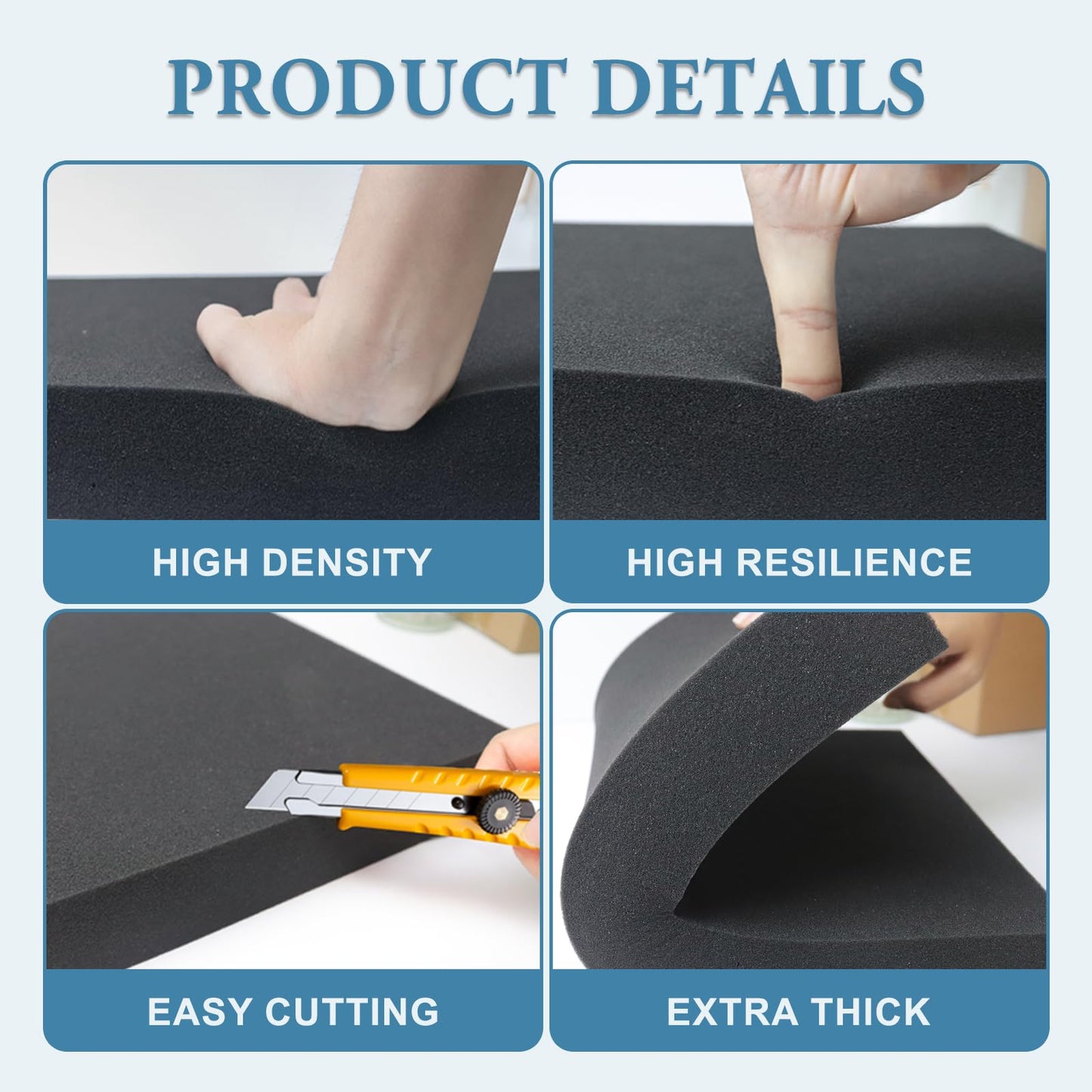 Black Polyurethane Foam Inserts for Cases, 2 Pcs 16 x 12 x 2 Inch, Cuttable Packing Padding for Tool Box, Camera, Crafts and Storage