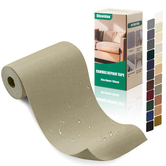 Gheeidau Canvas Repair Tape 4×70 Inch Waterproof Self-Adhesive Fabric Repair Patch for Repairing Boat Covers,Tents,Patio Umbrellas,Car Seats,Luggage,Sofas.(Khaki)