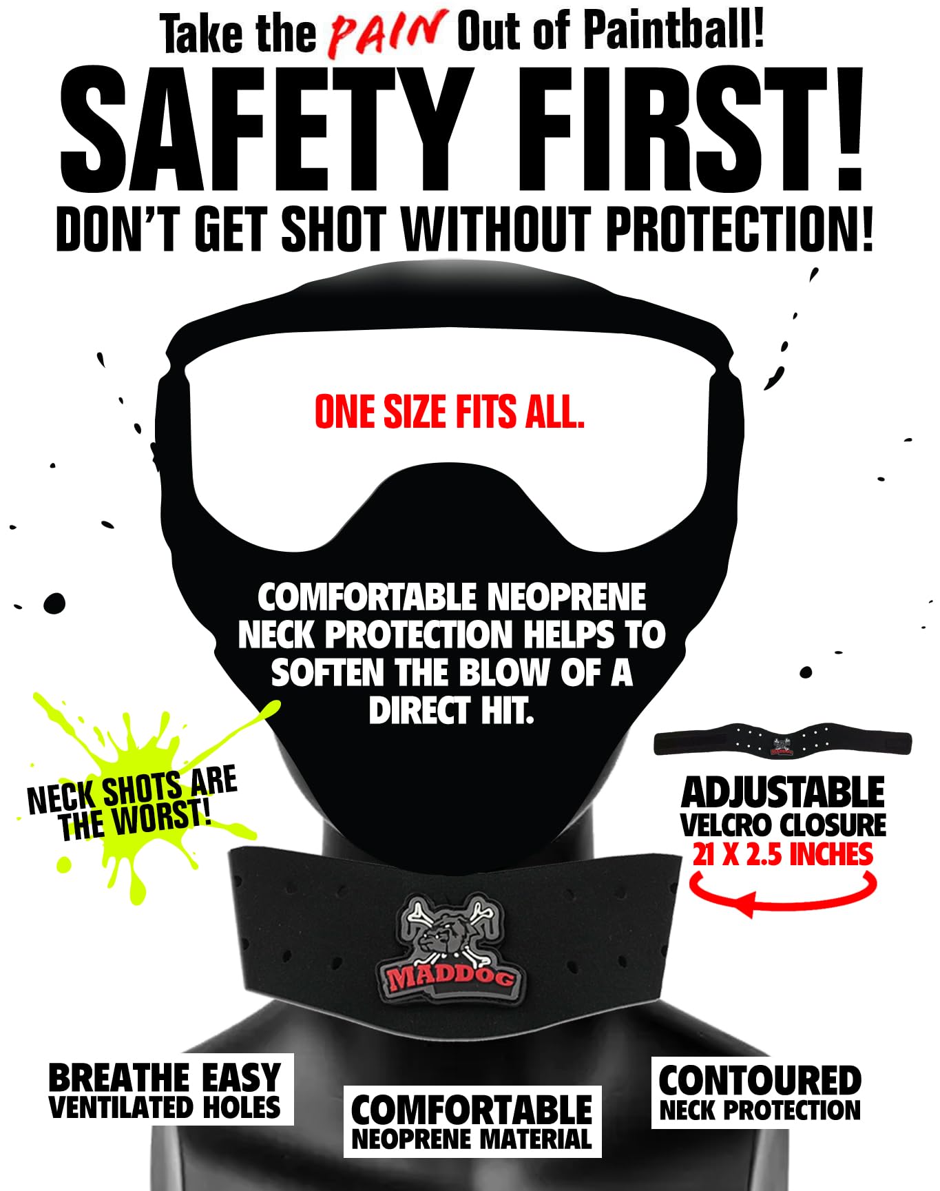 Maddog Sports Paintball & Airsoft Protective Combo Package – Padded Chest Protector, Half Finger Gloves, & Neck Protector – Lightweight Impact Protection for Youth, Teen & Adult Players
