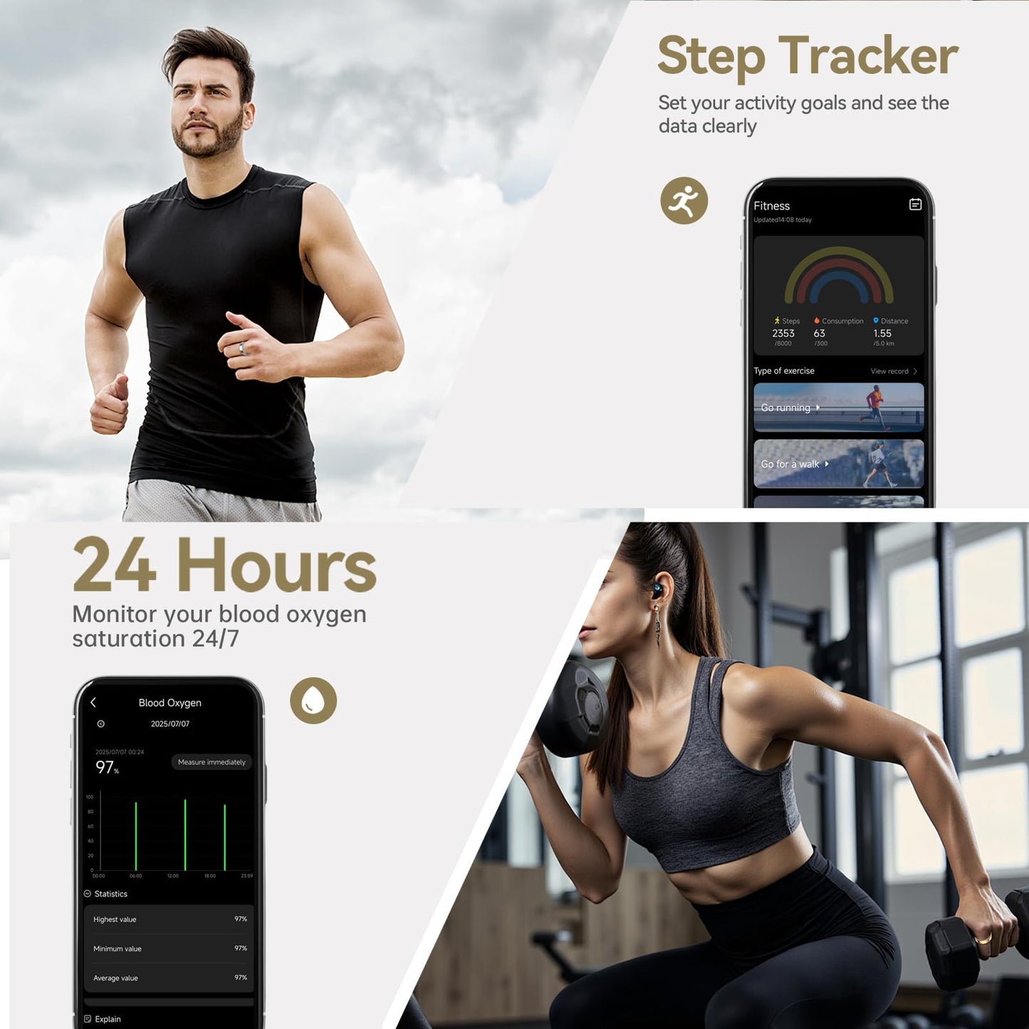WNRTSA Smart Ring for Women & Men, Fitness Tracker with Heart Rate, Blood Oxygen, Sleep Monitoring, Long-Lasting Battery, IP68 Waterproof, Compatible with Android & iOS (Rose Gold, #6)