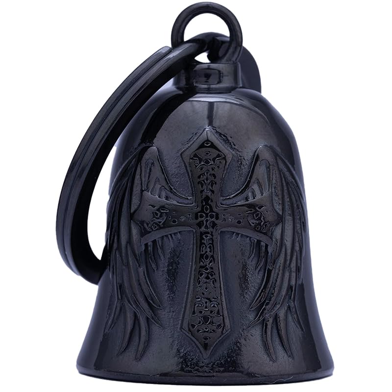 Winged Cross Black Motorcycle Bell - Stainless Steel Luck & Safety Charm (Variation: Winged Cross-Black)