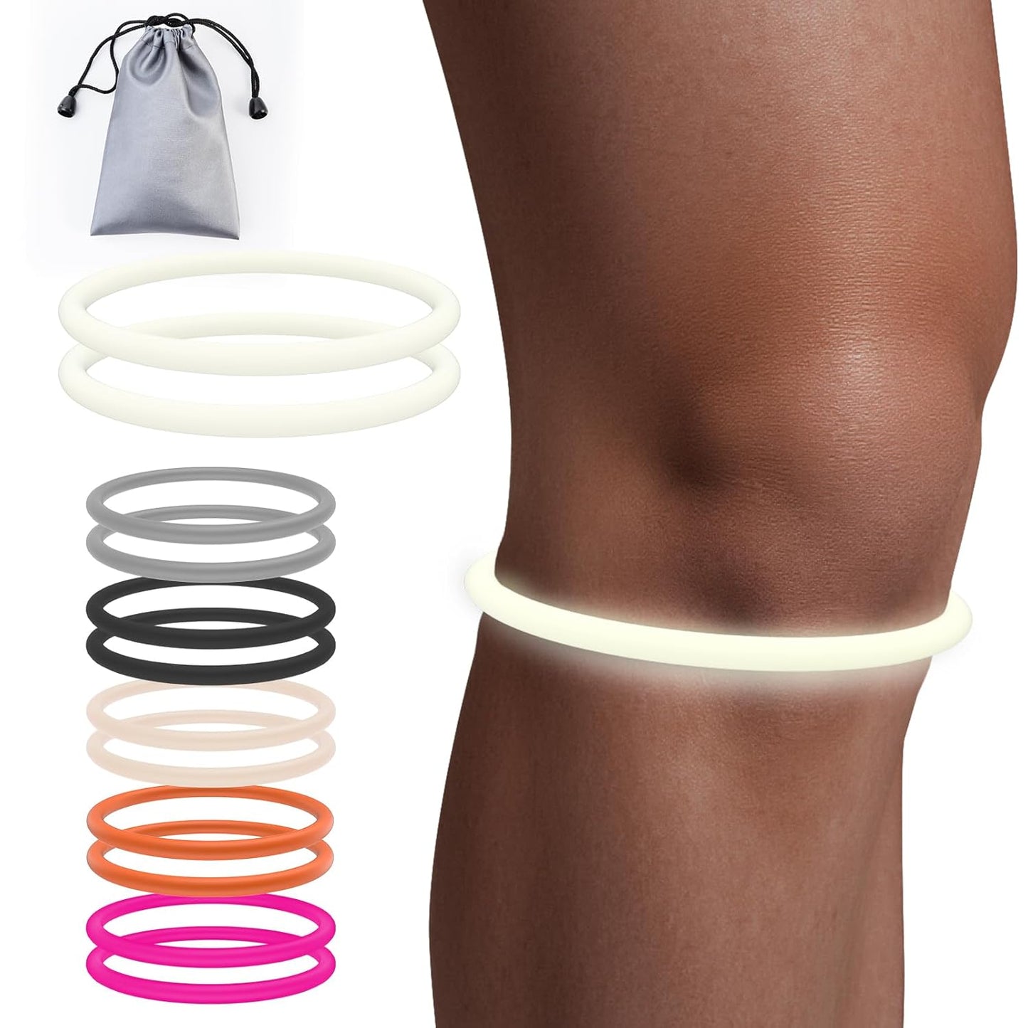 2PCS Patellar Tendon Support Strap for Knee Pain Relief, Knee Bands for Basketball, Running, Tennis, Soccer and Hiking, Silicone Patella Band for Women and Men, Includes Storage Bag (Black)