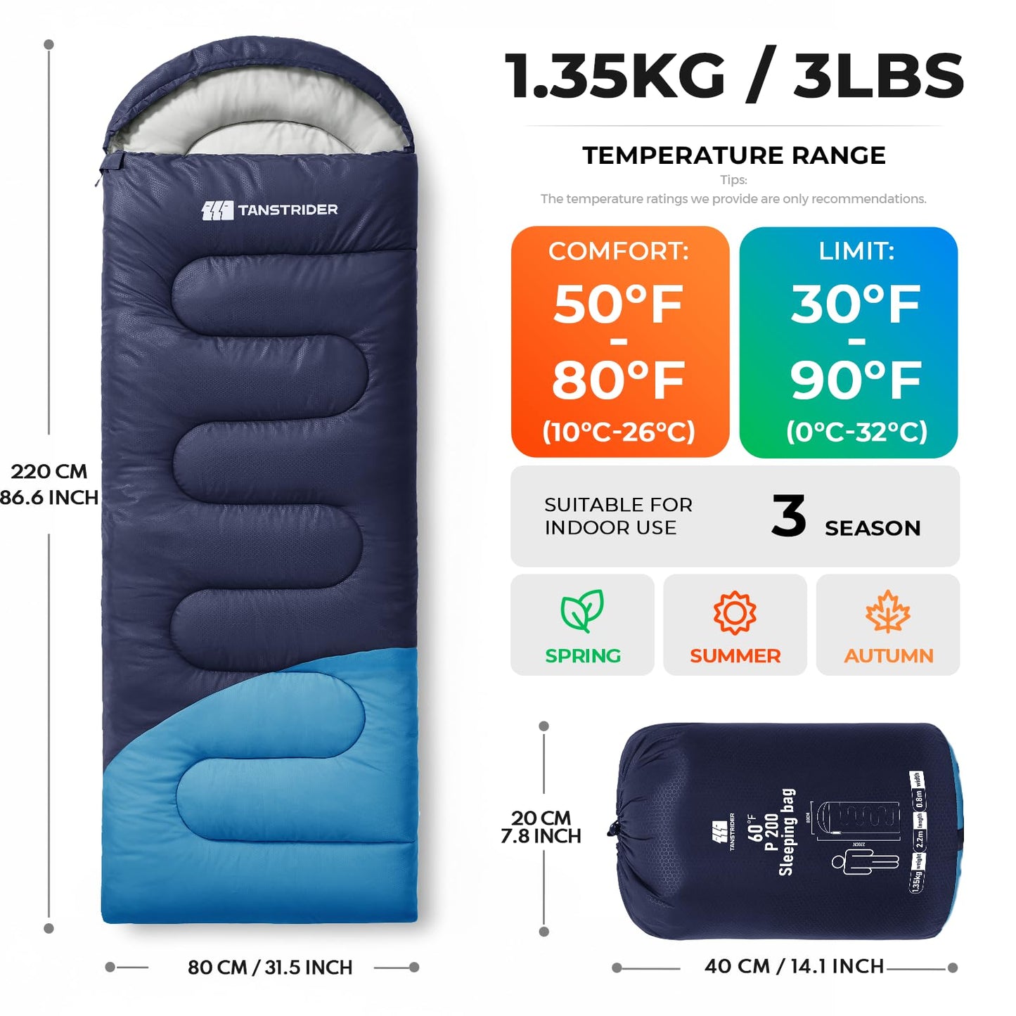 TANSTRIDER Sleeping Bags for Adults Warm Weather, Compact Lightweight Backpacking Sleeping Bag with Compression Sack for Youth, Camping Essentials Gear for Hiking Travel Climbing Outdoor & Indoor Use
