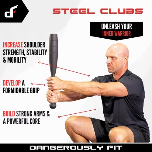 Dangerously Fit 10lb Steel Club for Men & Women, Clubbell Strength Training & Full Body Workouts