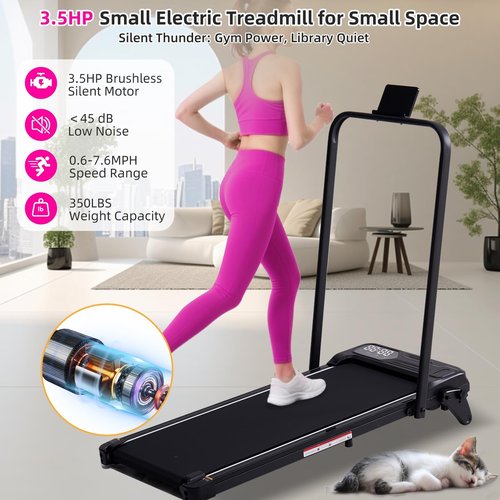 Electric Walking Pad Treadmill with 12% Adjustable Incline and Handle Bar, 3.5HP Small PortableTreadmills for Home Office Small, 4 in 1 Folding Foldable Treadmill with Handles, 0.6-7.6MPH, 350LBS