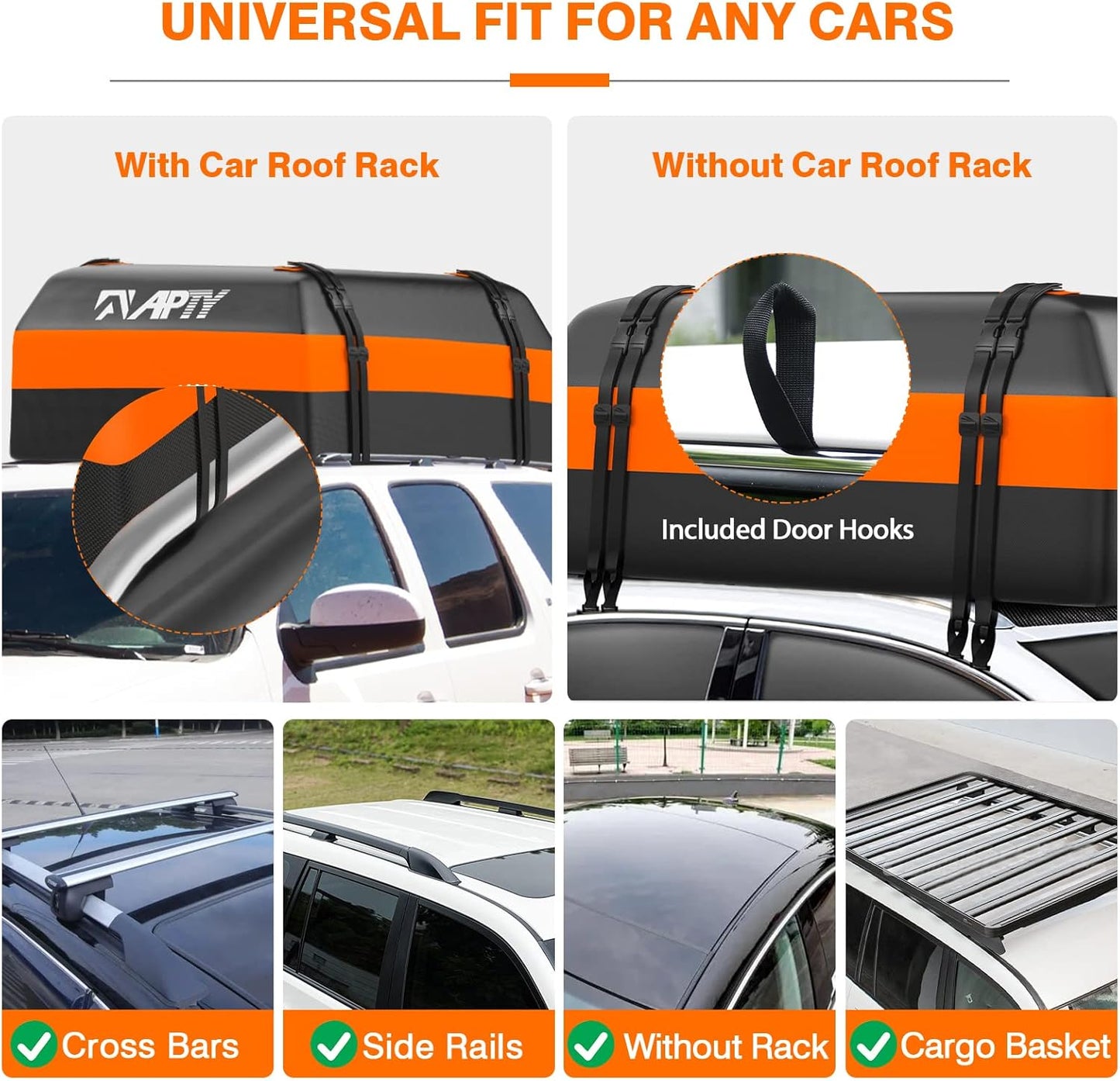 21 Cubic Feet Car Rooftop Cargo Bag Carrier, Soft Roof Top Luggage Bag for All Vechicles with/Without Racks - with Waterproof Zip, Luggage Lock, Anti-Slip Mat, Storage Bag, Door Hooks, Blue