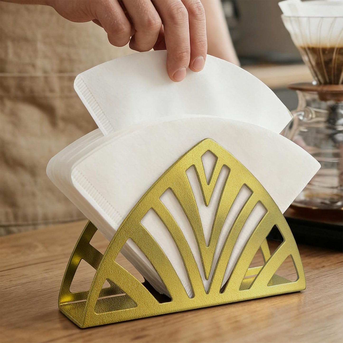 Resama Metal Napkin Holder for Table - Stylish Metal Napkin Holder with Leaf Texture for Kitchen, Cafe, and Dining Table,Black Countertop Napkin Holders for Home and Picnic (Gold)
