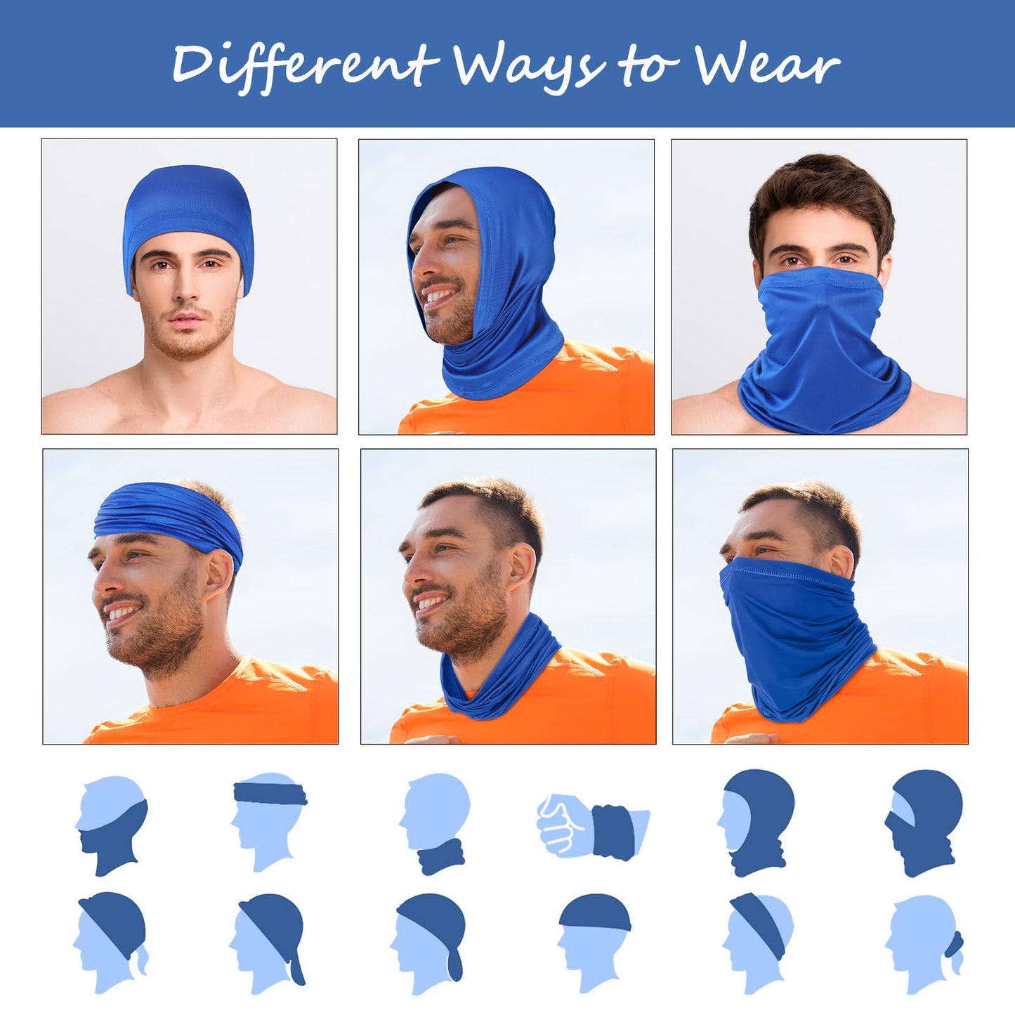 Geyoga 6 Pieces Summer UV Protection Cooling Neck Gaiter Face Clothing Neck Gaiter Mask Scarf Sunscreen Breathable Bandana(Blue)