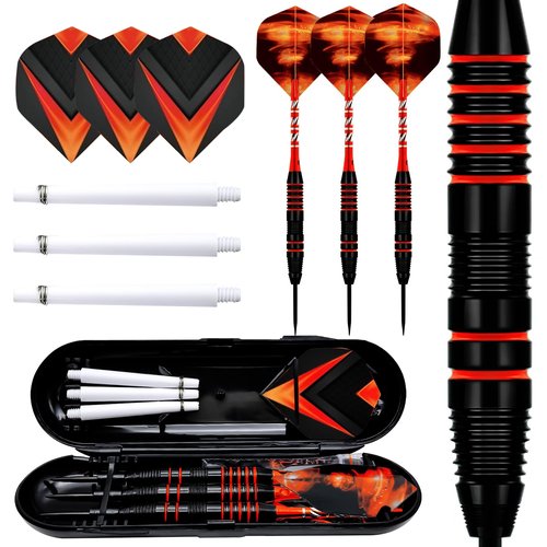 WexyHonMi Set 3 Soft Tip Darts Set, 22 Grams Professional Darts with Aluminum Shafts, Iron Barrel, 3 Replace Plastic Shafts, Carrying Case, for All Levels Player (Red)