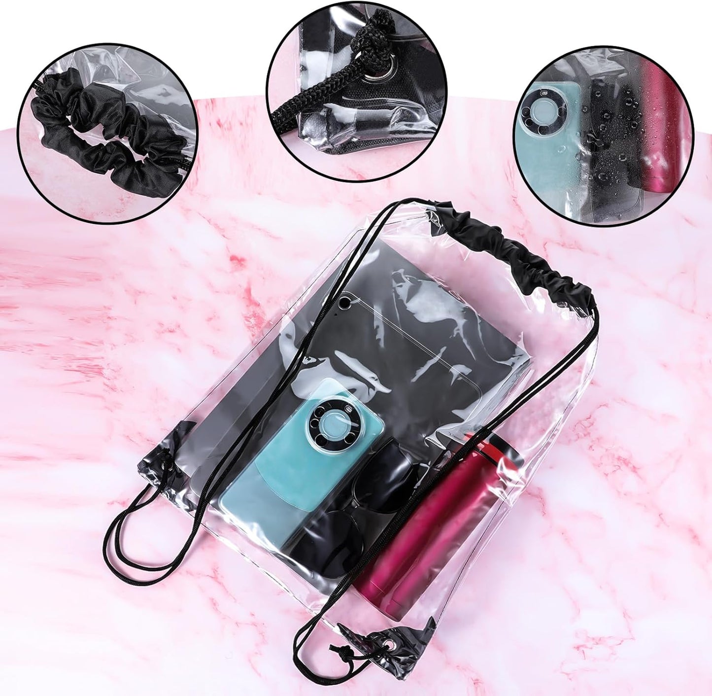 2pcs Clear Drawstring Bags,See Through Pvc Bookbag,Waterproof Clear Purse for Stadium Events Concert Sport Work Travel(16.9 x 12.9 Inches)
