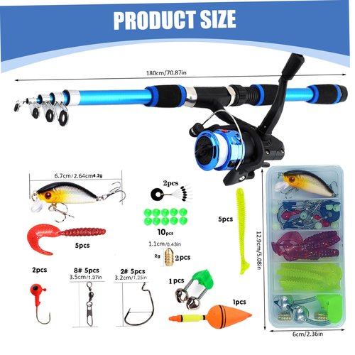 Kids Fishing Gear Set, 5.9ft Portable Telescopic Kids Fishing Pole and Reel Combos and String with Line Full Kits Complete Fish Accessory Set with Carrying Bag for, Boys, Girls