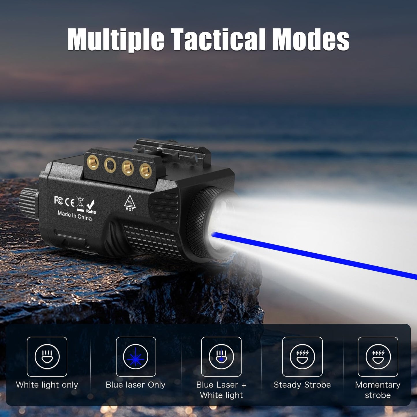 Laser Light Combo for Pistol Rifle- 800 Lumens Laser Beam and Flashlight for Handgun with Picatinny 1913 Rail, Tactical Flash Light Blue Gun Beam Laser Light Combo, USB C Rechargeable 500mAh Battery