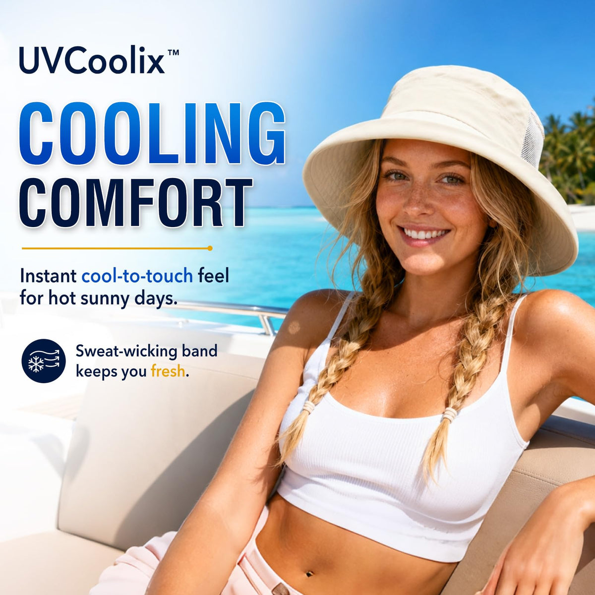 TOP-EX UVCoolix UPF 50+ Wide Brim Ponytail Sun Hat - Black, L/XL