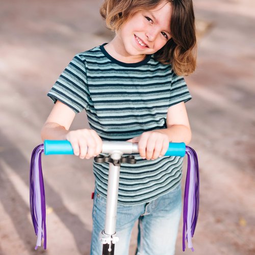 Aysatogc 1 Pair Bike Streamers, Bike Tassels for Kids Handlebar Streamers Child Bikes Accessories Handle Bar Grips Accessories Scooter Bicycle for Girls and Boys(Purple White)