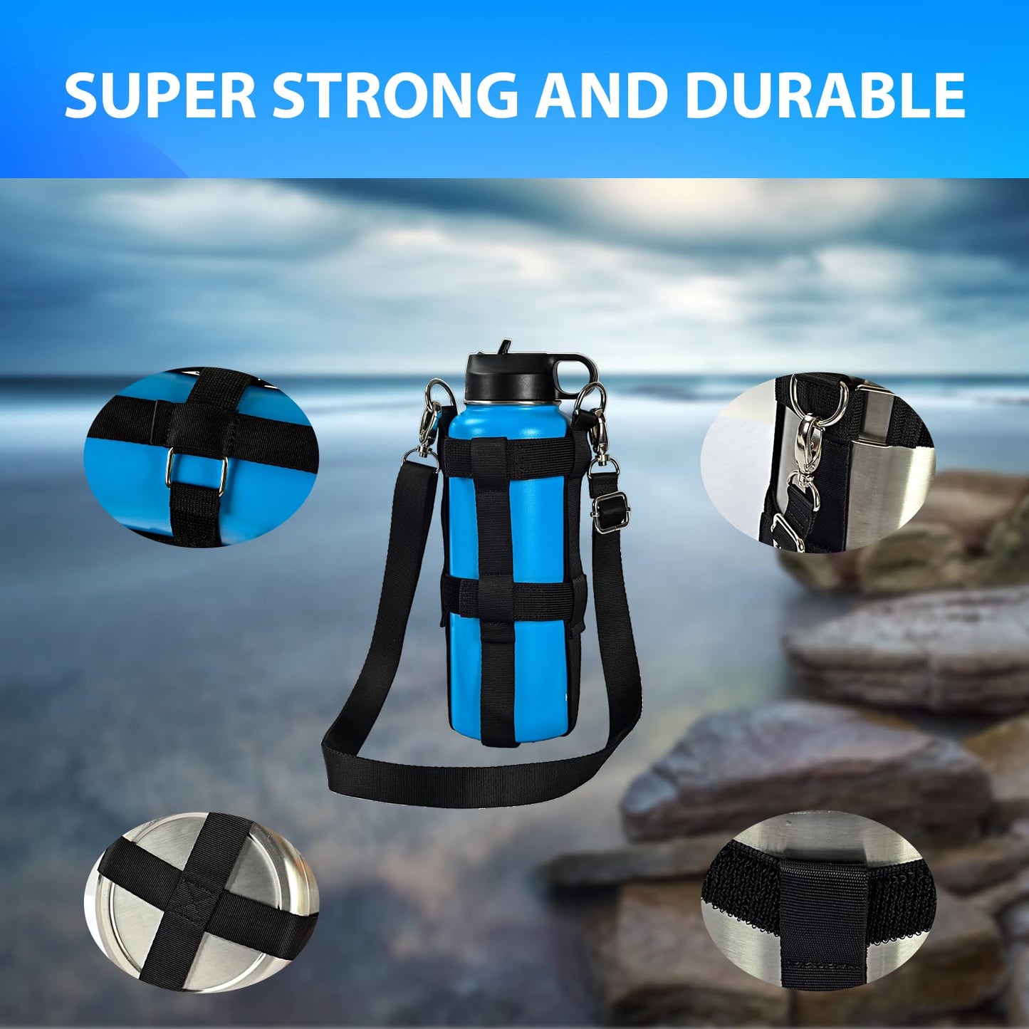 QICAIPO Water Bottle Holder with Strap - Fits Yeti, Hydro Flask, Stanley Tumbler - Ideal Water Bottle Carrier for Men and Women Walking or Hiking (Basic)