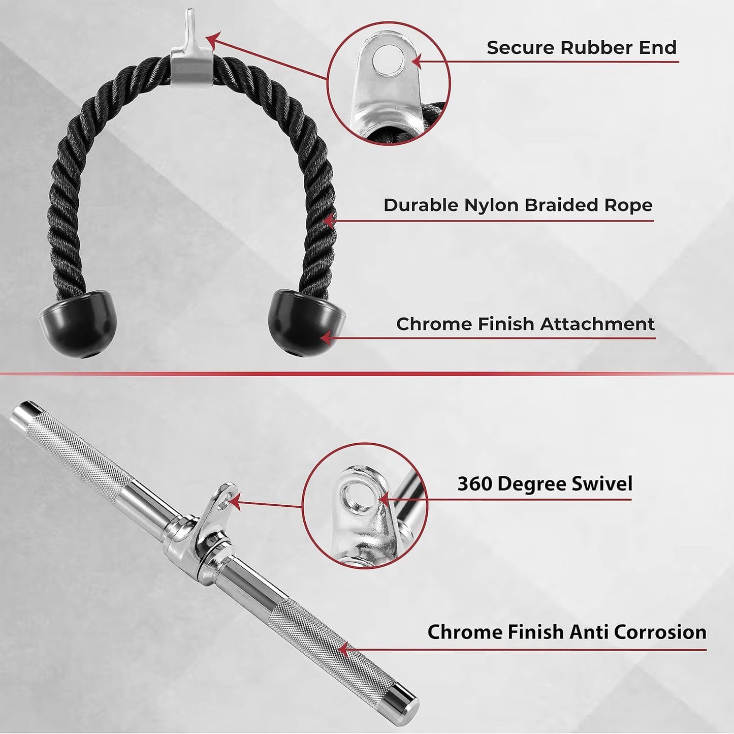 Yes4All Combo Double D Handle & Rubber V-Shape Bar, Multi Cable Machine Accessories, Tricep Press Down Cable Machine Attachment, LAT Pulldown Attachments for Home Gym Set