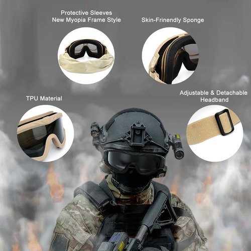 SPOSUNE Airsoft Goggles Anti Fog Army Tactical Goggles with 3 Interchangeable Lens UV400 Protection Over Glasses Airsoft Eye Protection Desert Goggles
