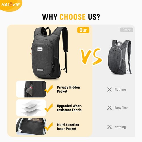 HALOVIE Small Hiking Backpack 10L Packable Lightweight Daypack Foldable Travel Back Pack for Women Men(Black)