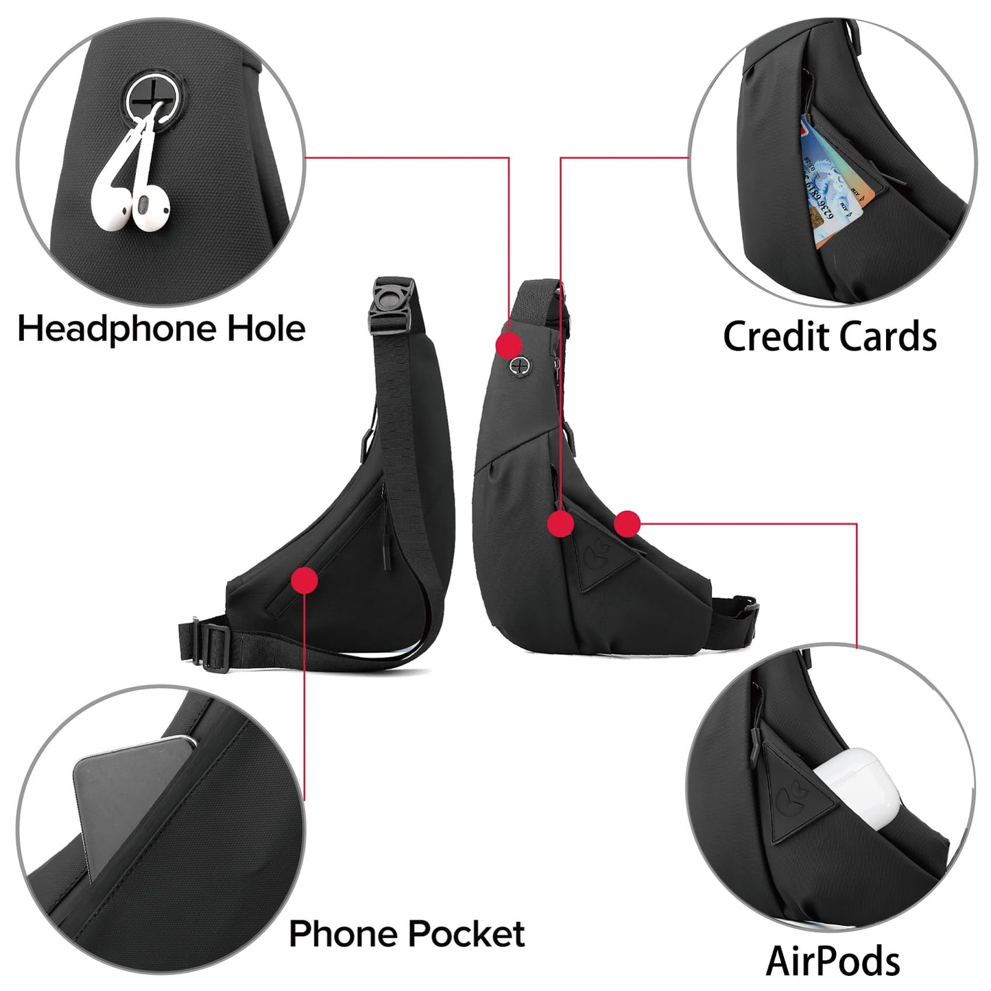 Small Sling Shoulder Crossbody Bag Men Women, Lightweight Anti-theft One Strap Casual Chest Bag Slim Backpack for Outdoor Walking Trip Hiking Biking Black