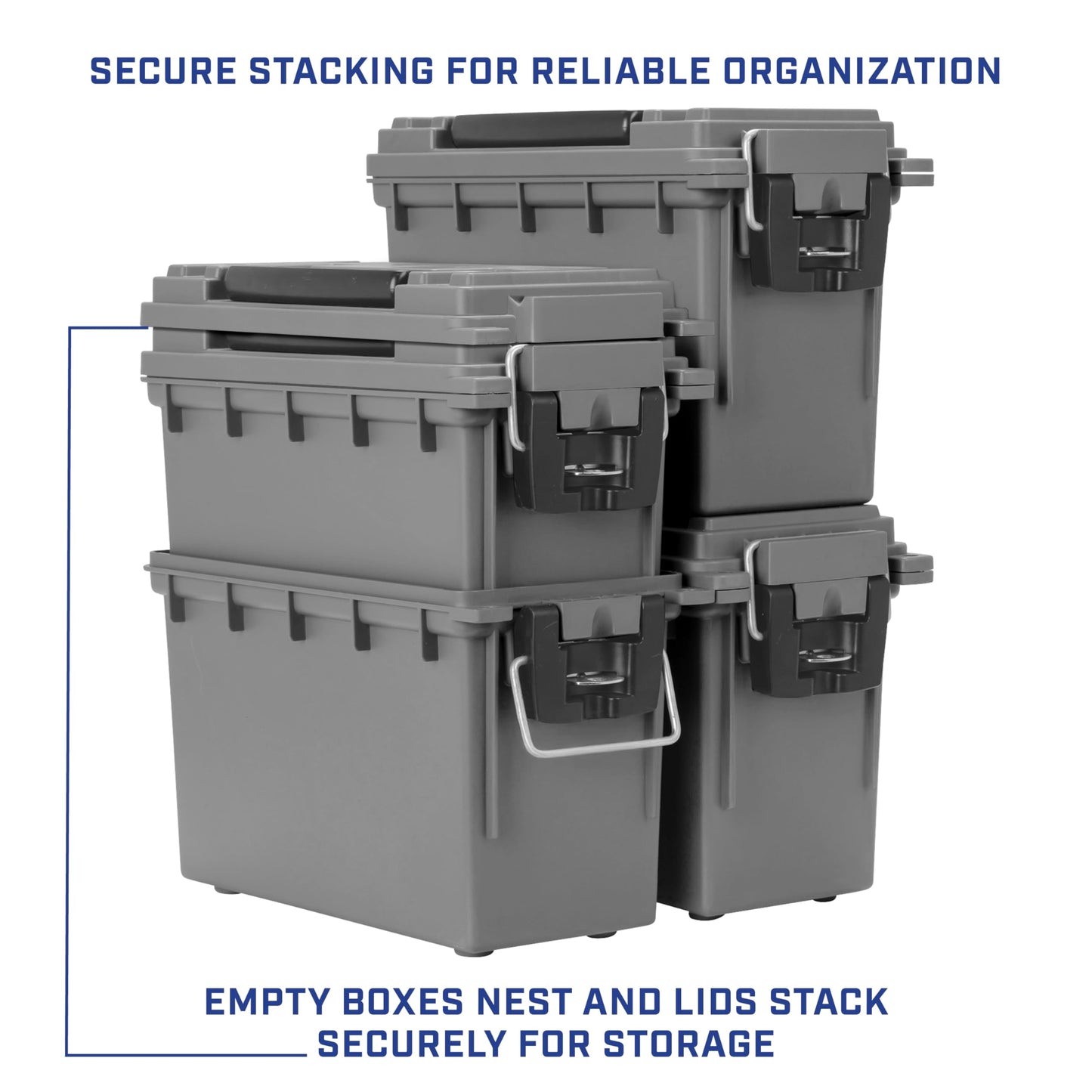 Sheffield 12792 2-Pack Ammo Storage Box, Stackable .30 Cal Field Boxes, Water and Dust Resistant, Lockable Storage Box with Handle, Secures Hunting Gear, Supplies, and Bullets, Made in USA, Gray