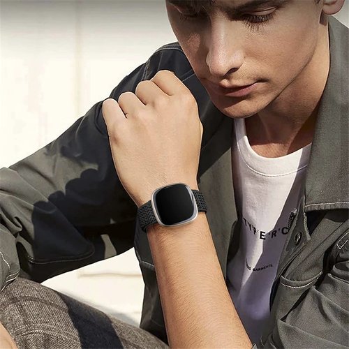 Ouwegaga Compatible with Fitbit Versa 4 Bands for Woman/Sense 2/Sense/Versa 3 Bands, Adjustable Stretchy Nylon Solo Loop Sport Strap Compatible with Fitbit Smartwatch