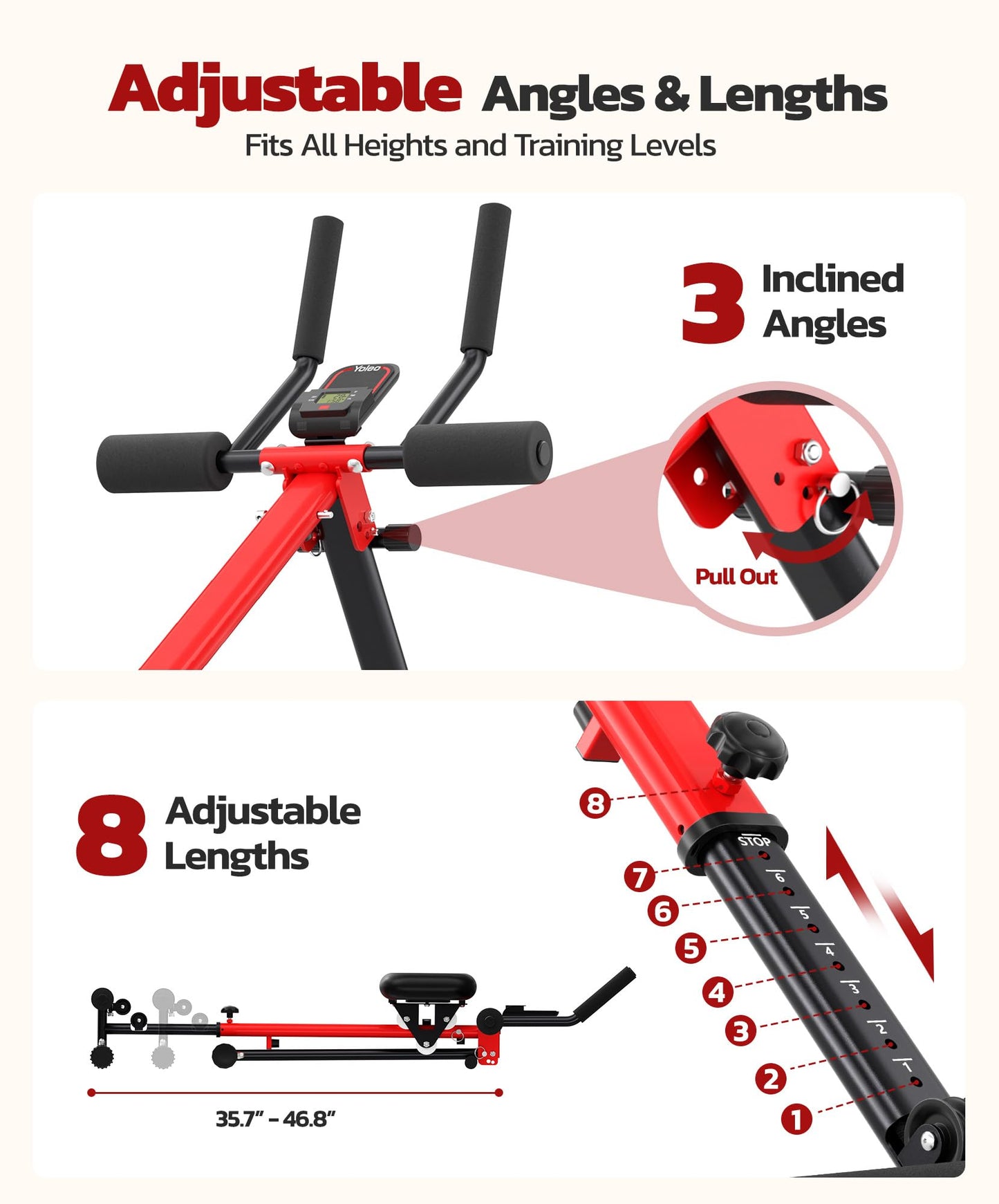 Yoleo 2 in 1 Ab & Rowing Machines for Home, Foldable Ab Workout Equipment, Ab Trainer Machine for Stomach Workout, Ab Crunch Machine with Foam Support,7-Length Adjustable Ab Machine for Home Exercise