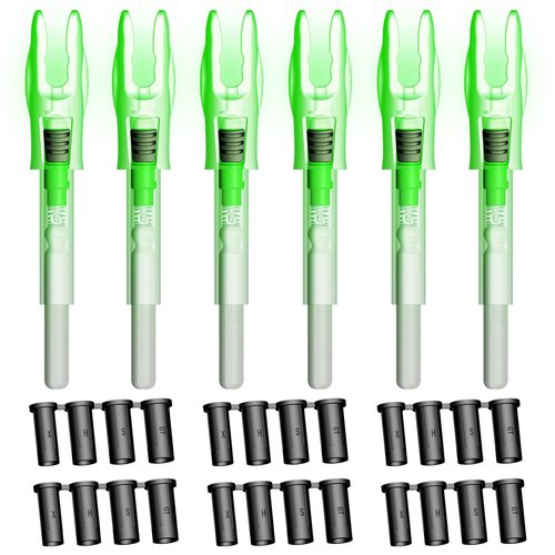 Linpeng 6PCS G Lighted Nocks for Arrows .165 .204 .233 .244 .246 with ON/Off Switch with H, S, GT Bushings LED Arrow Nocks (Green)