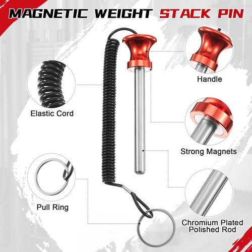 Lasnten 2 Pcs Weight Stack Pin Magnetic Universal Gym Weight Pin 0.4 inch Drop Set with Pull Rope for Plate Apertures Above 10.5 mm Heavy Duty