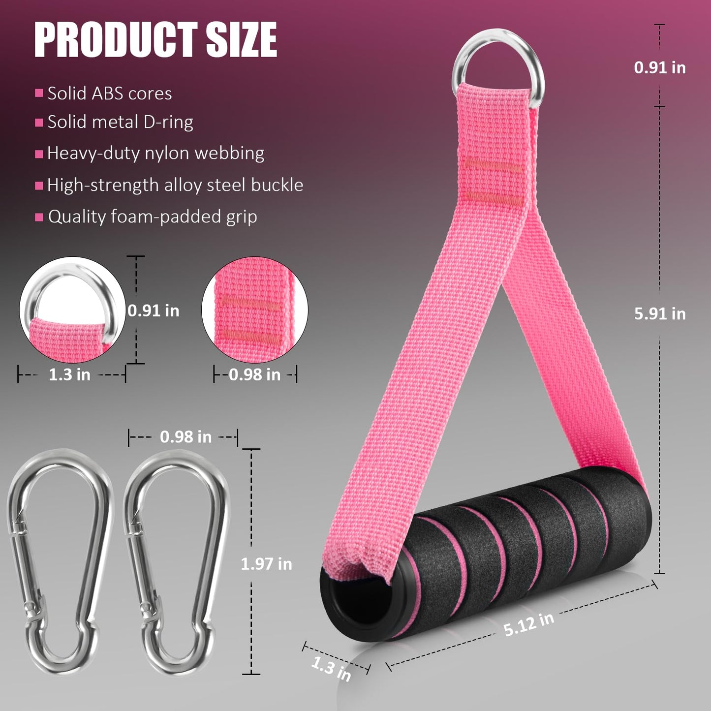 Citufuol 2 Pack Exercise Handles, Heavy-Duty Cable Machine Attachments for Strength Training, Pilates, Home Gym & Resistance Band Workouts(Pink)