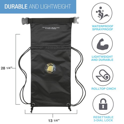 WaterSeals Lewis N. Clark Cinch Locking Backpack | Waterproof Drawstring Bag | Anti-Theft Combination Lock | For Men & Women | Black