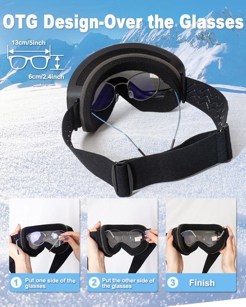 RIGWARL Ski Goggles, Interchangeable Lens Anti-Fog Snow Goggles, 100% UV Protection OTG Snowboard Goggles for Men Women Adult