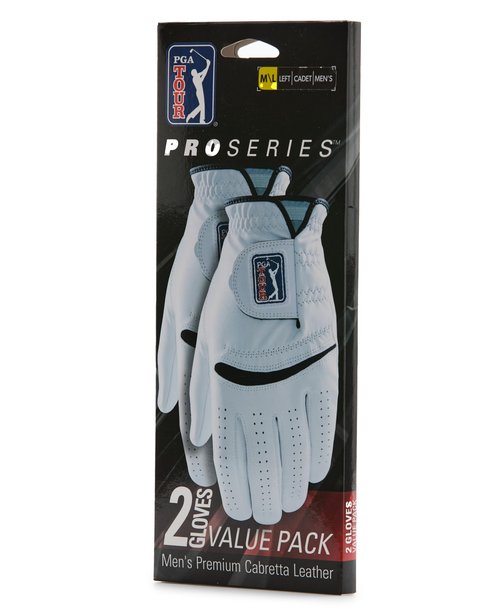 PGA TOUR Men's Two Pack Leather Glove Cadet-Left, Bright White, Medium