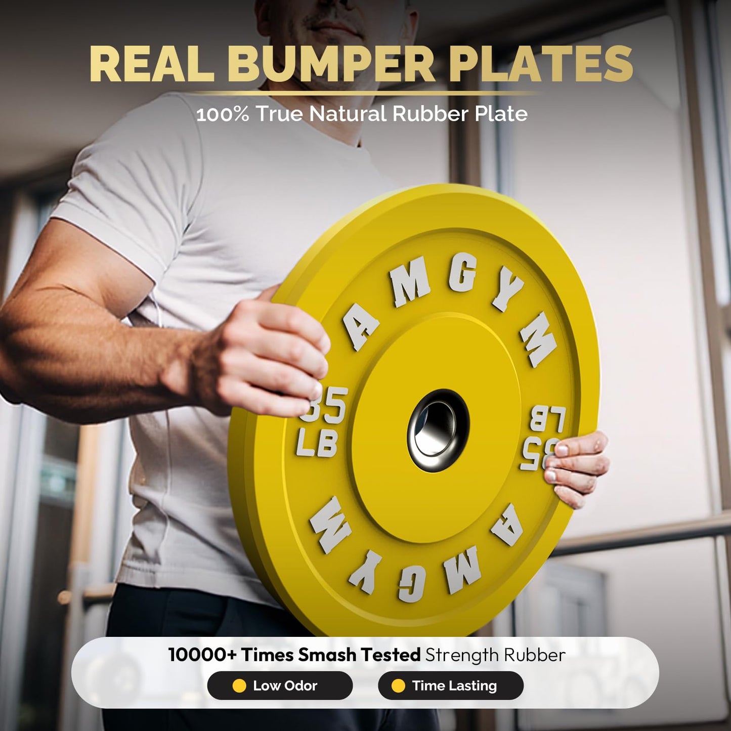 AMGYM Color Olympic Bumper Plate, Weights Plates, Bumper Weight Plate, Steel Insert, Strength Training（100 lb set new）