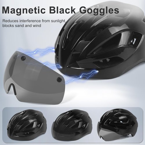 BOTHLIKE Bike Helmet Adult for Men, Lightweight Ebike Helmet with LED Light & Magnetic Goggles, USB Charging Cable Included, Cycling Helmet for Adult with Adjustable Dial Fit 58-62cm