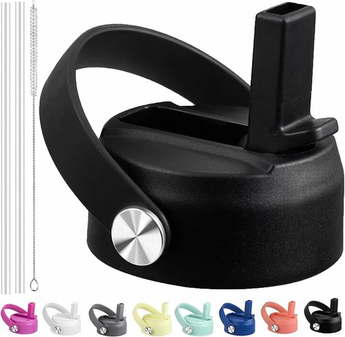 Straw Lid for Hydro Flask Wide Mouth Water Bottles, Top Lids with Straw Compatible with Hydro Flask 32 41 oz, Replacement Cap Wide Mouth Accessories Flip Lid Flex Handle, Black