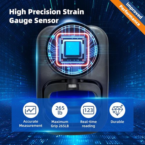 Grip Strength Tester Hand Gripper - Grip Strength Trainer Hand Dynamometer Handheld Meter LED Display Comfortable 265 Lbs / 120 Kgs Finger Strengthener for Sports Home School Gym Use All Black