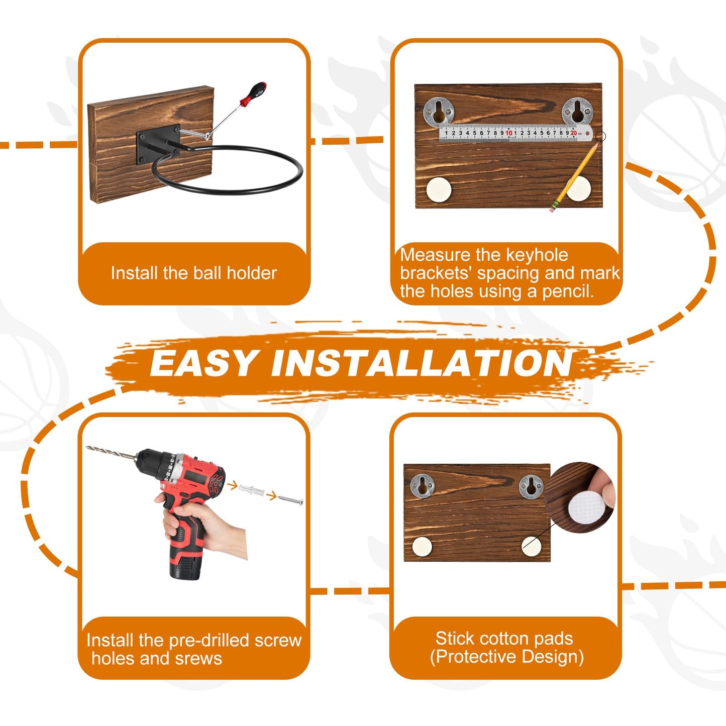 CRNHIGY Wall Mounted Basketball Hoops, Made of Solid Wood and Metal, can be Easily Installed, Suitable for Basketball, Soccer, Soccer Display Unit Storage