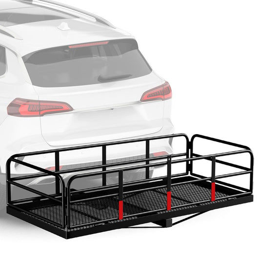 FORWODE 500 LBS Hitch Cargo Carrier Basket, 60"x24"x14" Folding Hitch Cargo Carrier Rack with High Side Rail for 2 Inch Receiver, Car Rack Rear Luggage Basket with Cargo Net