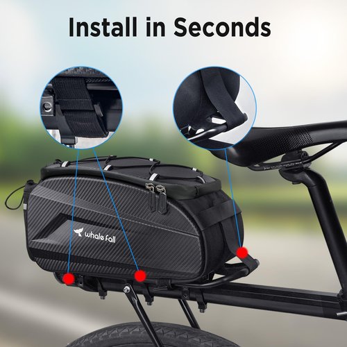 whale fall 10L Bike Rack Bag – Hard-Shell Waterproof Rear Trunk Pannier with Rain Cover, 4-Side Reflective Panels, Velcro Mount, Fits Road, MTB, Commuter & E-Bikes